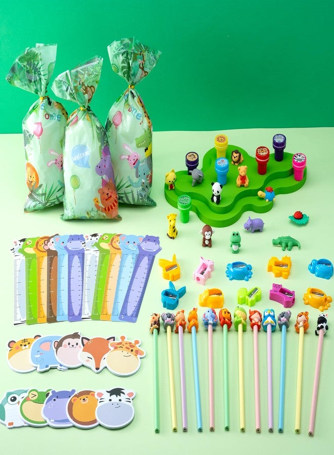 DMIGHT 158Pcs Jungle Safari Animal Party Favors, School Stationery Set, Classroom Birthday Gifts for Students, Wild One Party Favors, Goodie Bags Fillers for Kids, Jungle Theme Decorations - Image 3